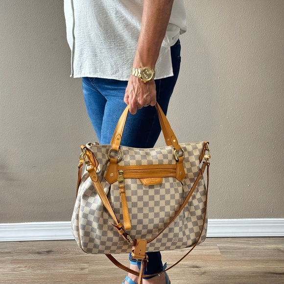 2011 Authentic louis Vuitton Damier Azur Evora MM Handbag Crossbody - Picture 6 of 16